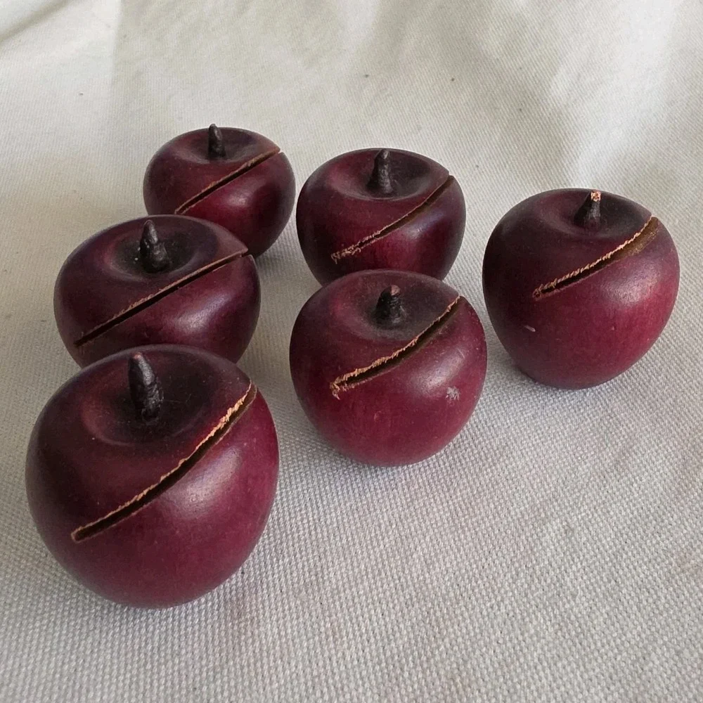 Lot of 6 Vintage Wood Red Apples Place‎ Card Holders Farmhouse Cottagecore
